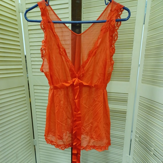 Vintage Sears Sheer Nylon Cami Teddy Top With Lac… - image 1