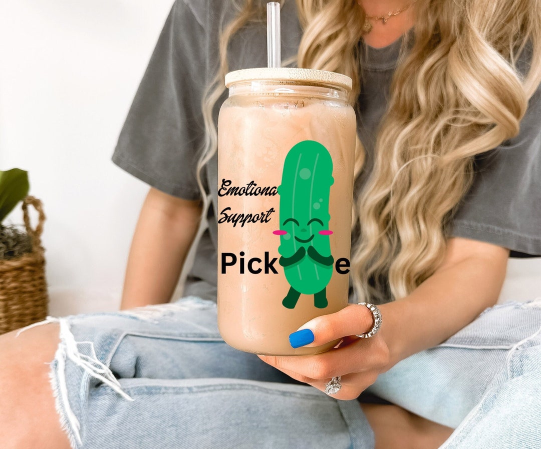 Emotional Support Pickle Water Bottle Libbey Glass With Wood Etsy