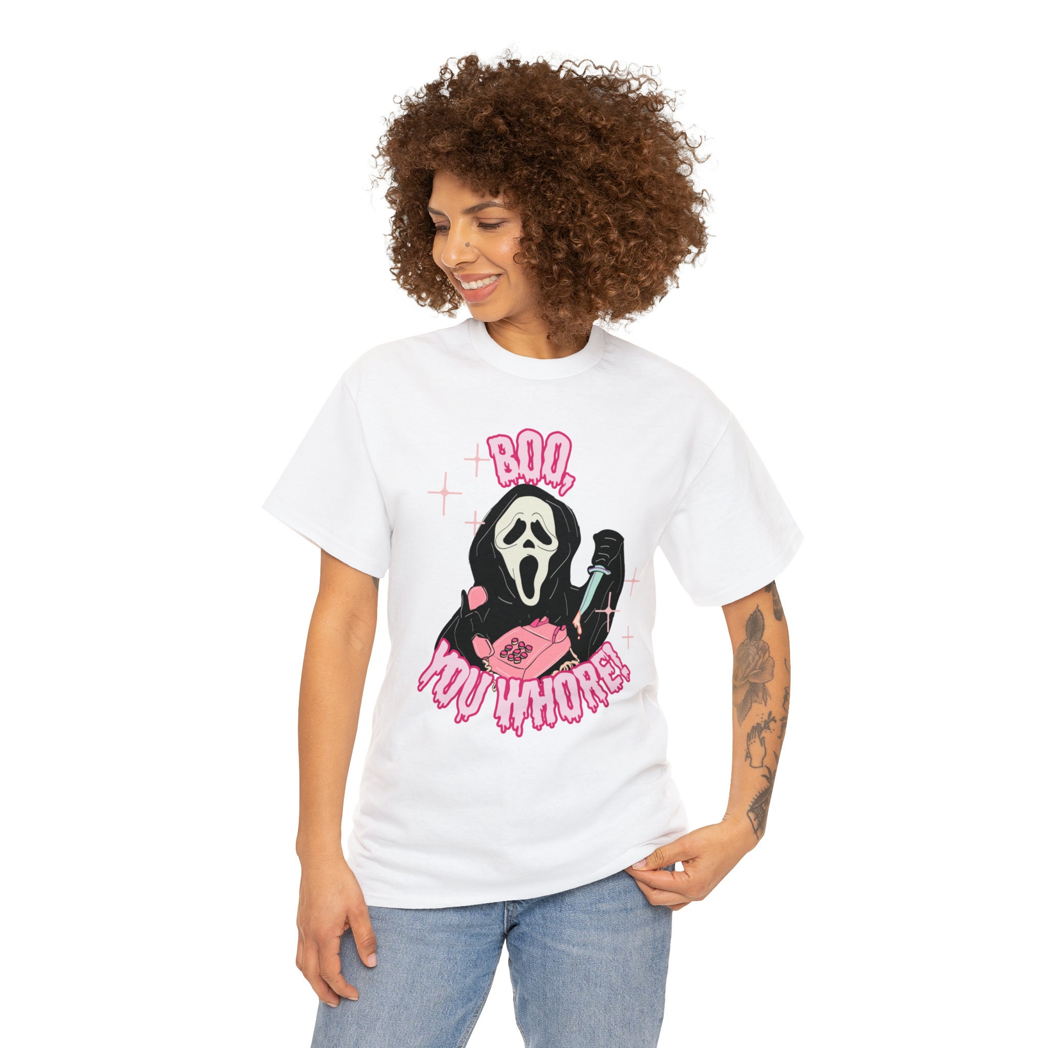 Discover Ghost Face Scream Face Boo You Whore Unisex Heavy Cotton Tee