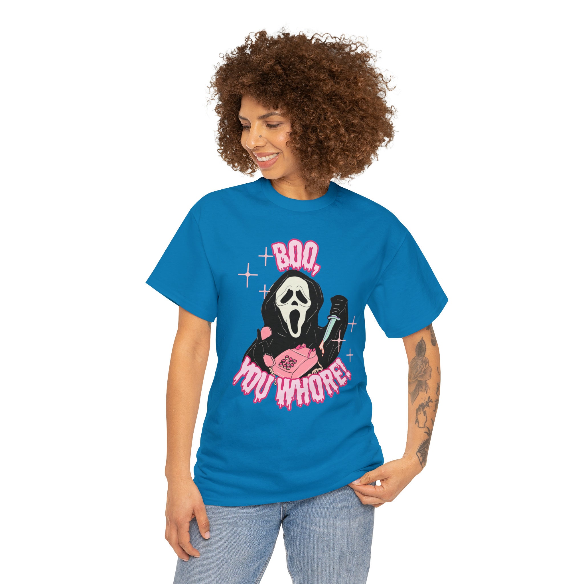 Discover Ghost Face Scream Face Boo You Whore Unisex Heavy Cotton Tee