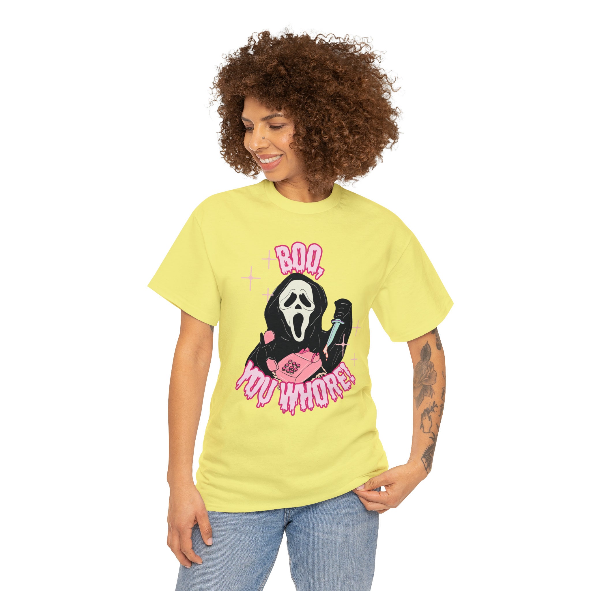 Discover Ghost Face Scream Face Boo You Whore Unisex Heavy Cotton Tee