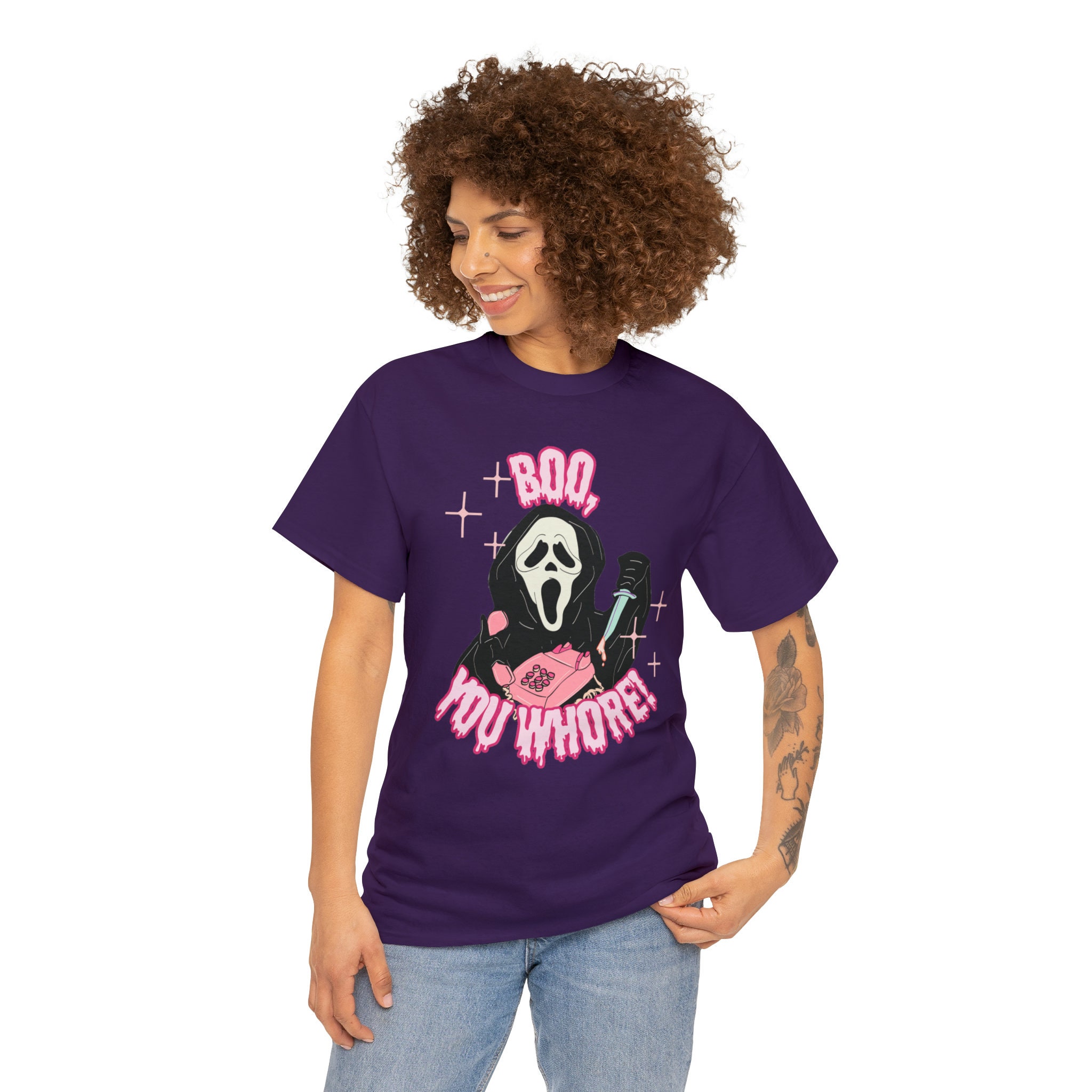 Discover Ghost Face Scream Face Boo You Whore Unisex Heavy Cotton Tee