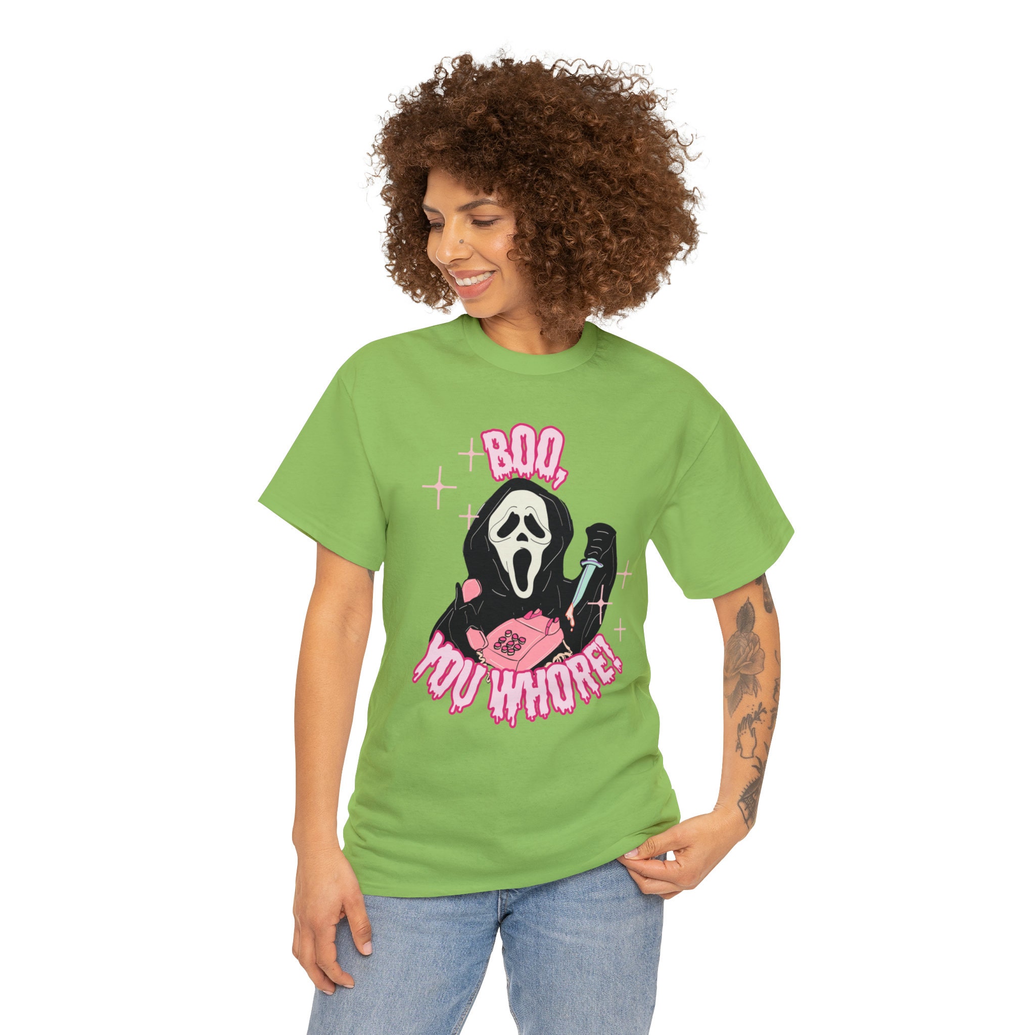 Discover Ghost Face Scream Face Boo You Whore Unisex Heavy Cotton Tee