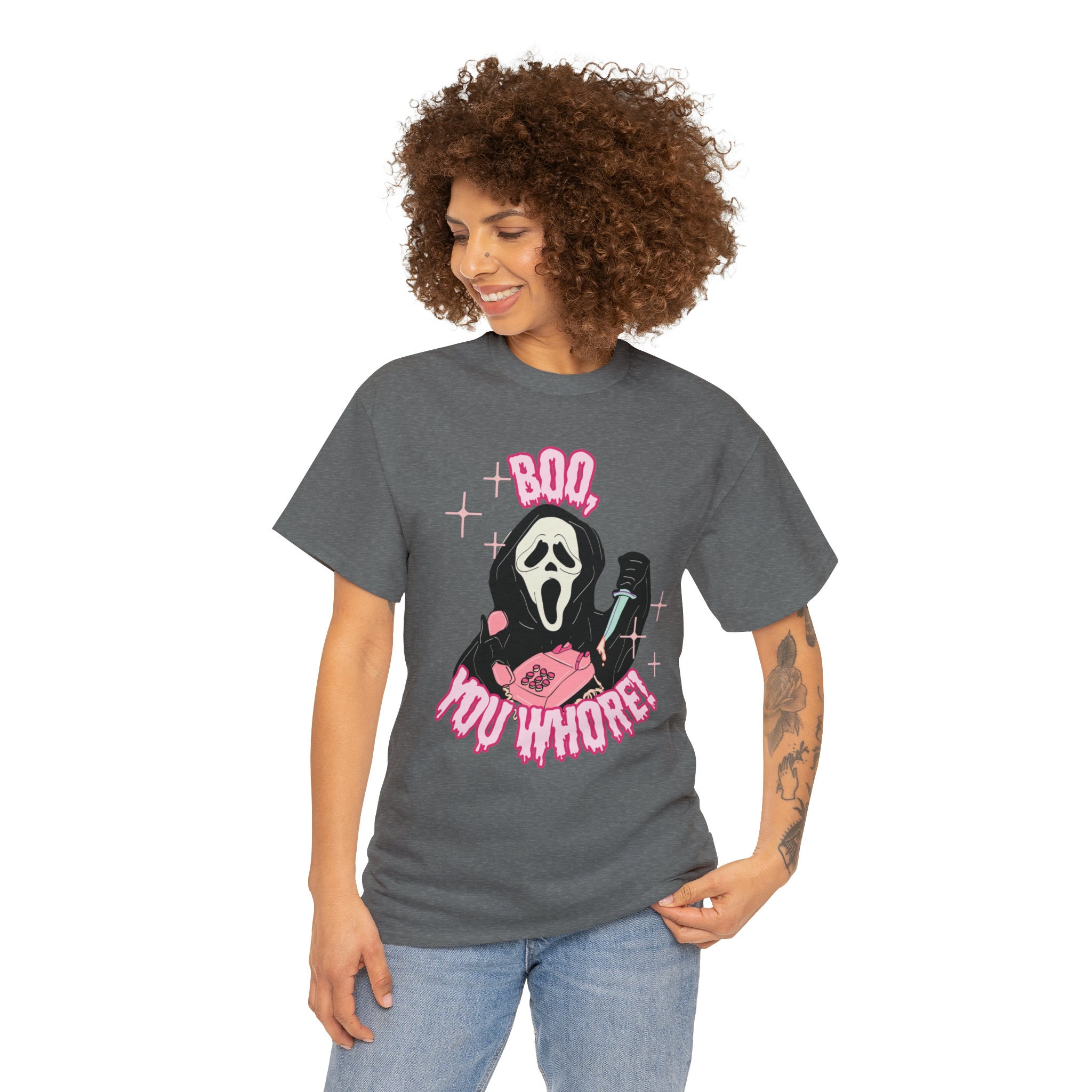 Discover Ghost Face Scream Face Boo You Whore Unisex Heavy Cotton Tee