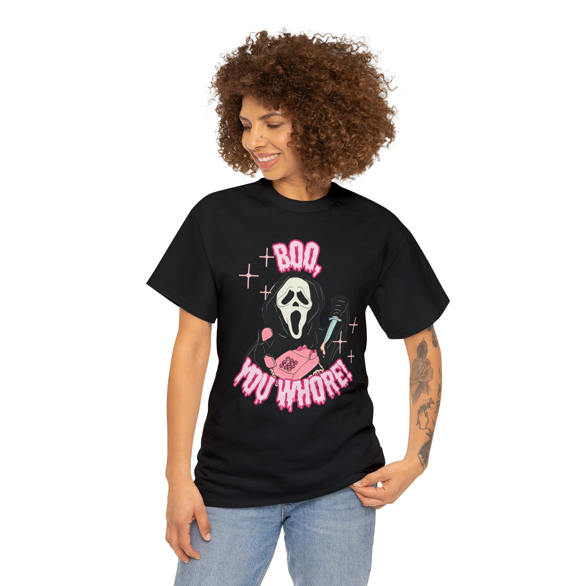 Discover Ghost Face Scream Face Boo You Whore Unisex Heavy Cotton Tee