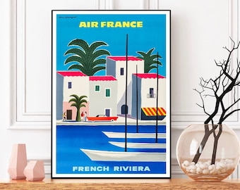 French Riviera Poster, Vintage Travel Print, Côte d’Azur Wall Art, Retro France Poster, Mediterranean Decor, Digital Download, Printable Art