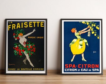 The Fraisette by Cappiello and Spa Citron- vintage Advertising - poster set - bar deco- kitchen decor-Digital Download– Printable Wall Art