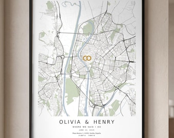 Wedding Location Map, Invitacion, Personalized Wedding Map Poster, Where We Said I Do, Custom Wedding Gift, Anniversary Wall Art