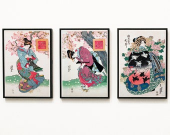 Classic Japanese Woman Illustrations | Vintage Geisha Poster Set | Japanese Aesthetic Decor-Digital Download – Instant Wall Art