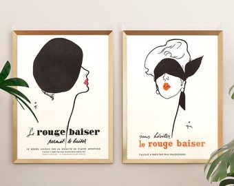 Le Rouge baiser By Rene Gruau- Set poster -Digital Download – Instant Wall Art