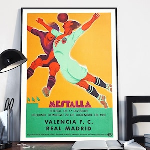 Vintage Reiseposter Valencia Mestalla | Retro-Leinwanddruck | Fußballstadion Wanddekoration