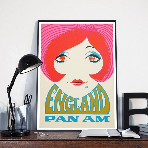 Vintage Travel- Angleterre Pan Am publicité vintage- affiche toile- mur déco