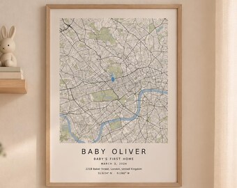 Personalized Baby Birth Map, Custom Nursery Wall Art, Newborn Gift, Baby Shower Gift, Baby's First Home Poster
