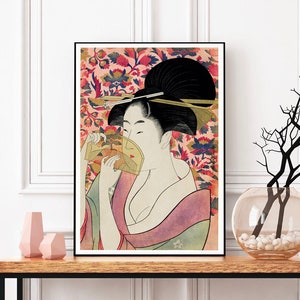Geisha Art Poster | Kushi by Utamaro Kitagawat | Vintage Japanese Canvas Print | Feminine Wall Decor