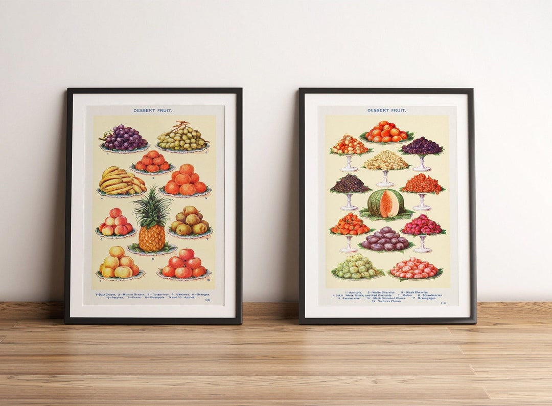Vintage Kitchen Print Set Dessert Fruits Wall Decor - Etsy