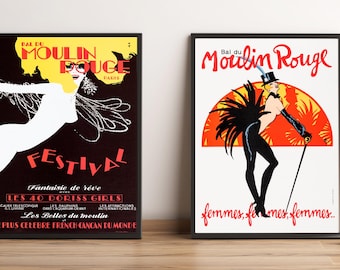 Moulin Rouge Vintage Poster | Paris Cabaret Art Print |Set poster -Digital Download – Instant Wall Art