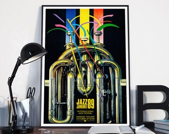 Vintage Jazz Wall Art -International jazz festival -Retro Jazz Club Decor - Swing Music Illustration-Digital Download