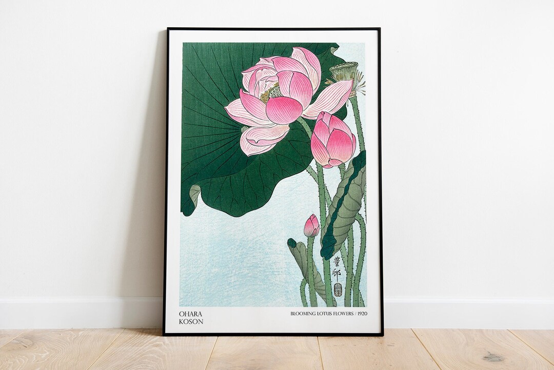 Japanese Art Poster - Blooming Lotus Flowers by Ohara Koson |digital ...