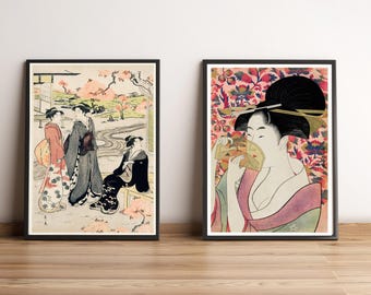 Traditional Geisha Set Artwork |Japanese Wall Decor- Prints for Stylish Home Decor-Digital Download – Instant Wall Art