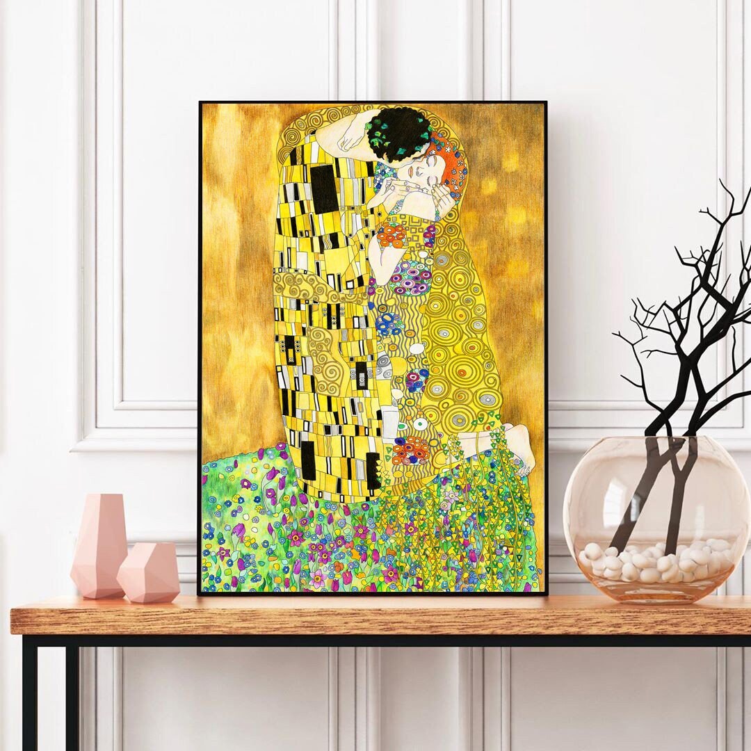Gustav Klimt the Kiss - Canvas Poster | Romantic Golden Wall Art | Art ...