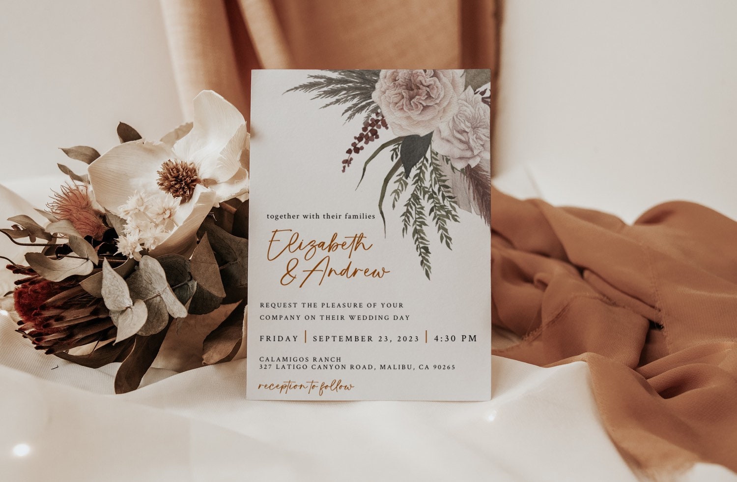 Boho Wedding Invitation Boho Terracotta Boho Wedding Invites 1 Piece Wedding Invite Wedding Invitation