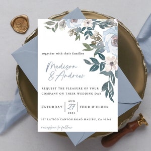 Dusty Blue Wedding Invitation | Dusty Blue | Classic Wedding Invite | 1 Piece Wedding Invitation | Invitation Only