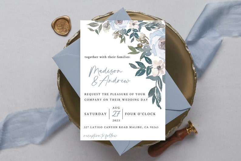 Dusty Blue Wedding Invitation Dusty Blue Classic Wedding - Etsy