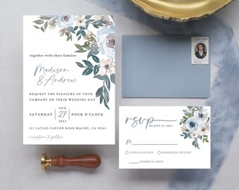 Dusty Blue Wedding Invitation | Dusty Blue | Classic Wedding Invites | 2 Piece Wedding Invitation Suite | Invitation, RSVP