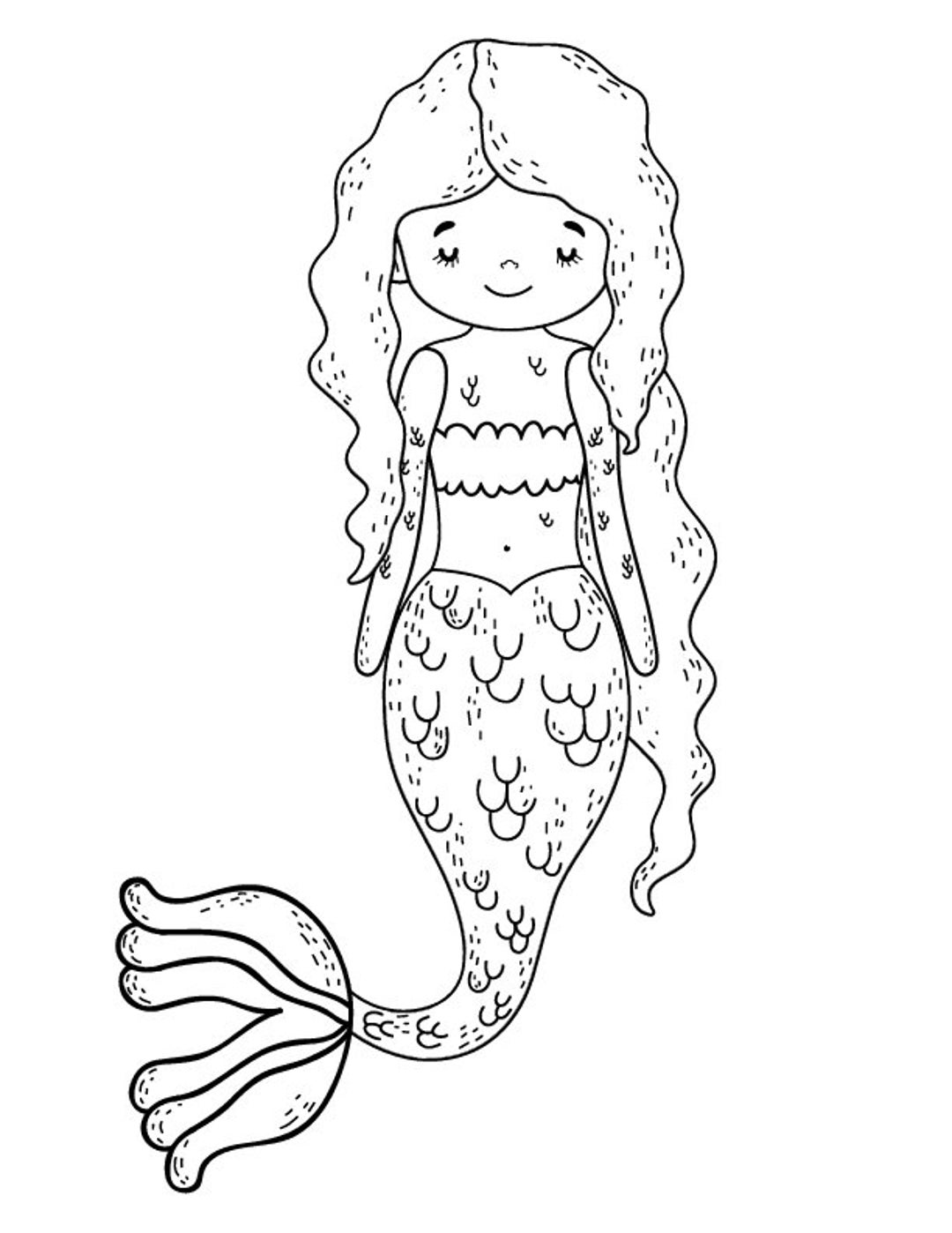 Mermaid Coloring Page PNG Download Girl Kid Sublimation Design - Etsy