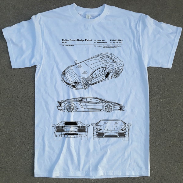 Lamborghini 2012 Automobile Patent T-Shirt. Blueprint Design