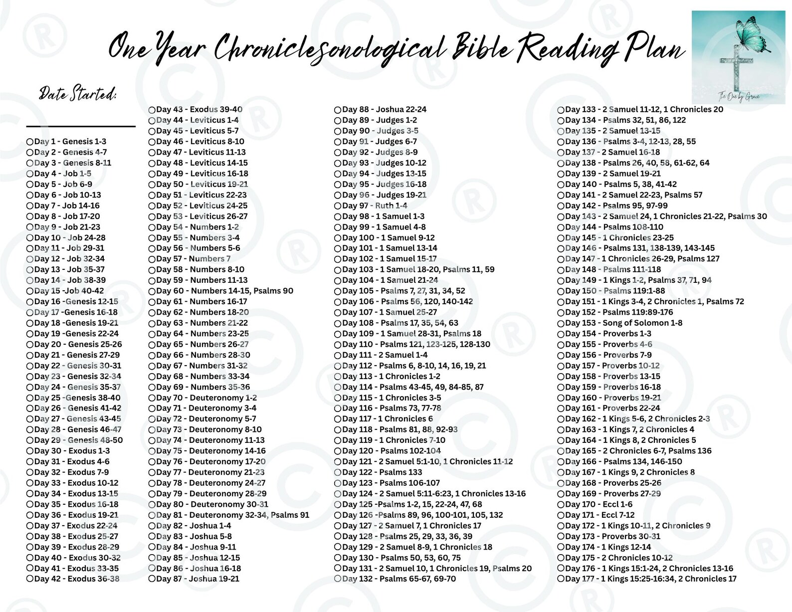 Printable One-year Chronological Bible Reading Plan | Letter & A4 ...