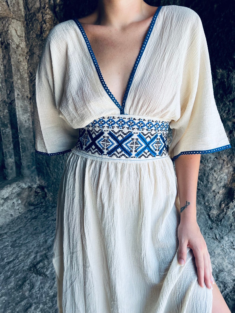 Greek Goddess Dress. Grecian Dress. Organic Cotton Embroidered - Etsy