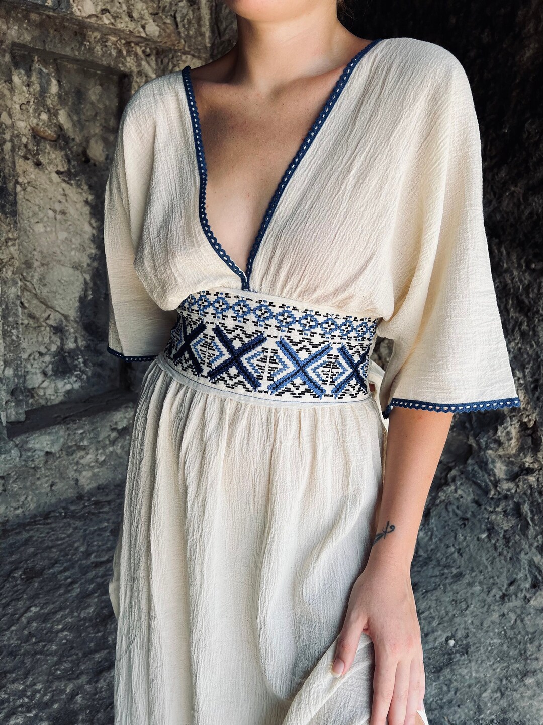 Greek Goddess Dress. Grecian Dress. Organic Cotton Embroidered - Etsy
