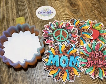 Sunflowers Mold Version 3 - Leopard, Peace Sign, Mom, Hello Spring, Aroma Bead Molds, Car Freshener Molds, Premium Cardstock Images