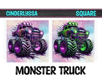3 inch Square: Monster Truck Theme Cardstock/Picture With Beveled Edge Silicone Mold, Aroma Bead Molds, Car Freshener Mold