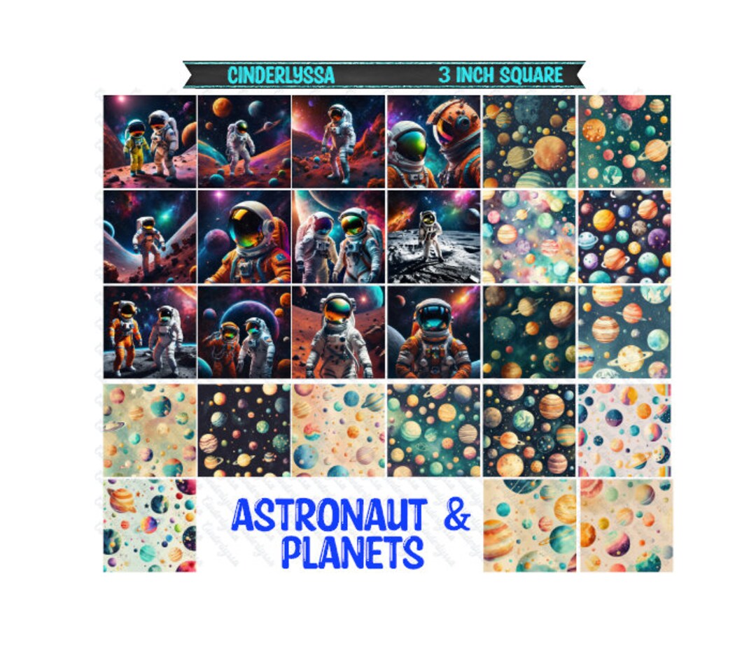 3 Inch Square: Astronaut & Planets Theme Cardstock/picture With Beveled ...