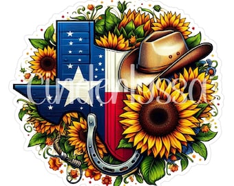 Texas State Flag Sunflowers Cowboy Hat & Horseshoe Cardstock Silicone Mold, Aroma Bead Molds, Premium Cardstock Images
