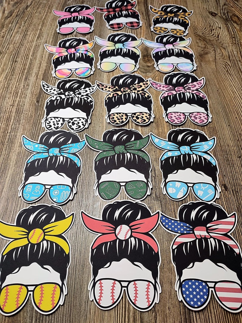 Messy Bun Girl/Glasses: Buffalo Plaid, Dentist, Leopard, Tie Dye Silicone Mold, Aroma Bead Molds, Car Freshie Mold, Premium Cardstock Images image 2