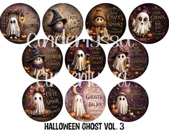 2 inch Round Halloween Ghosts Vol. 3 Cardstock Only for freshies Cardstock Silicone Mold, Premium Cardstock Images - NO MOLD