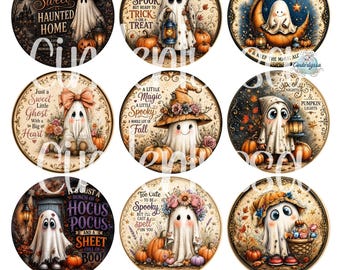 3.5 inch Round Halloween Ghosts Vol. 2 for Cardstock Silicone Mold, NO MOLD INCLUDED for Aroma Bead Molds, Premium Cardstock Images