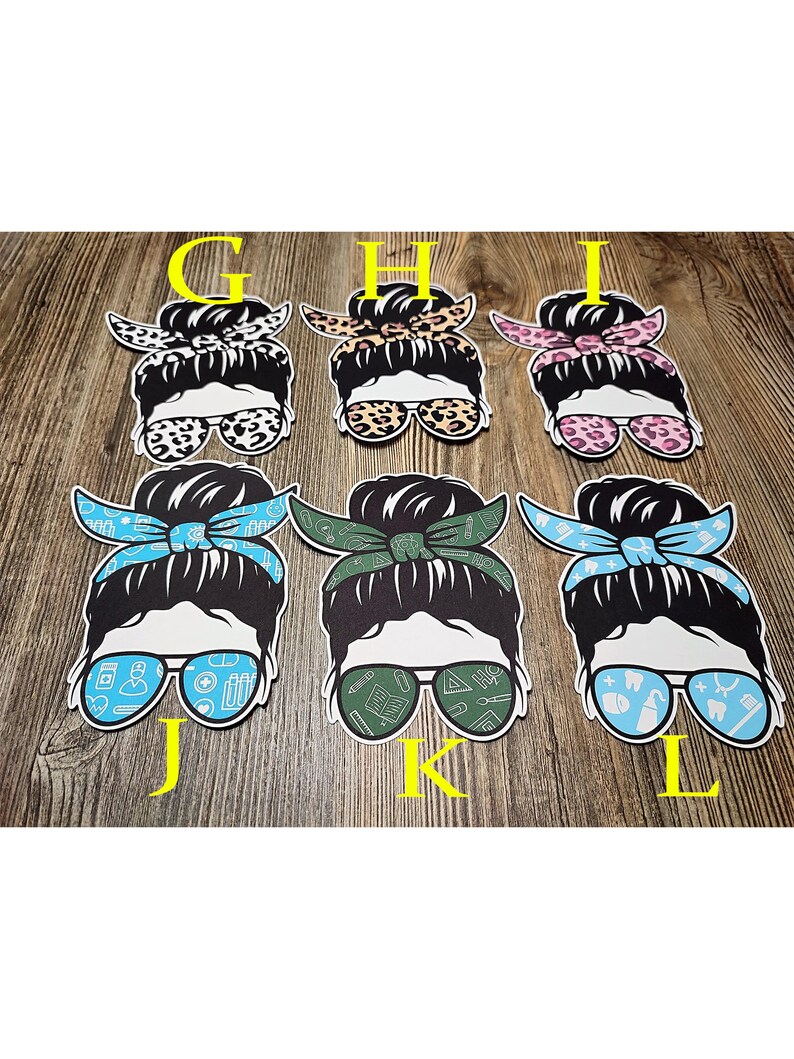 Messy Bun Girl/Glasses: Buffalo Plaid, Dentist, Leopard, Tie Dye Silicone Mold, Aroma Bead Molds, Car Freshie Mold, Premium Cardstock Images image 4