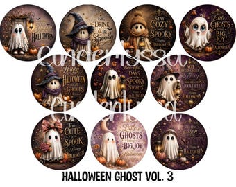 3.75 inch Round Halloween Ghosts Vol. 3 for Cardstock Silicone Mold, for Aroma Bead Molds, Premium Cardstock Images