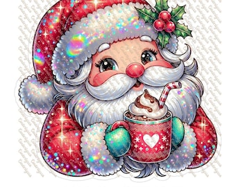 Holo Style Santa With Red Cup Cardstock Silicone Mold, Aroma Bead Molds, Car Freshies, Premium Cardstock Images