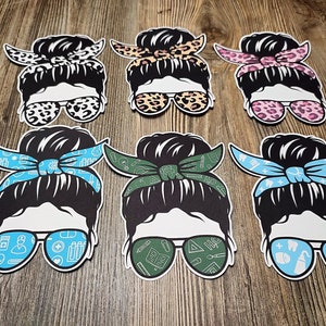Messy Bun Girl/Glasses: Buffalo Plaid, Dentist, Leopard, Tie Dye Silicone Mold, Aroma Bead Molds, Car Freshie Mold, Premium Cardstock Images image 7