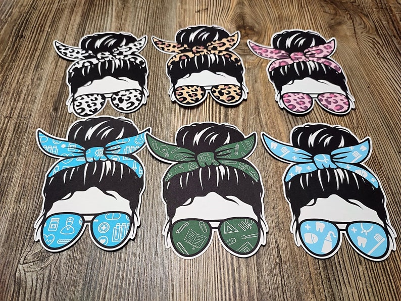 Messy Bun Girl/Glasses: Buffalo Plaid, Dentist, Leopard, Tie Dye Silicone Mold, Aroma Bead Molds, Car Freshie Mold, Premium Cardstock Images image 7