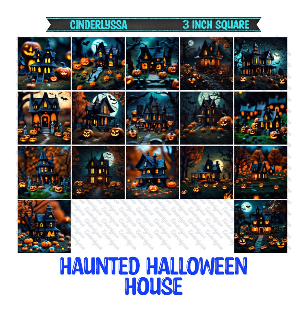 3 Inch Square Halloween Haunted House Theme Cardstock/picture Etsy