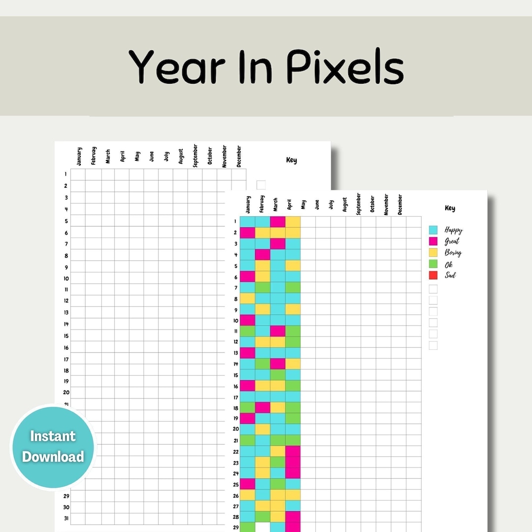 Year in Pixels Blank Template Printable - Etsy