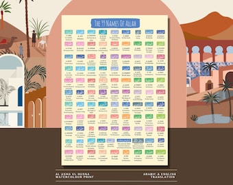 99 Names of Allah Print: Islamic Educational Art (Digital Download)