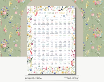99 Names of Allah Print: Islamic Art, Asma Ul Husna (Digital Download)