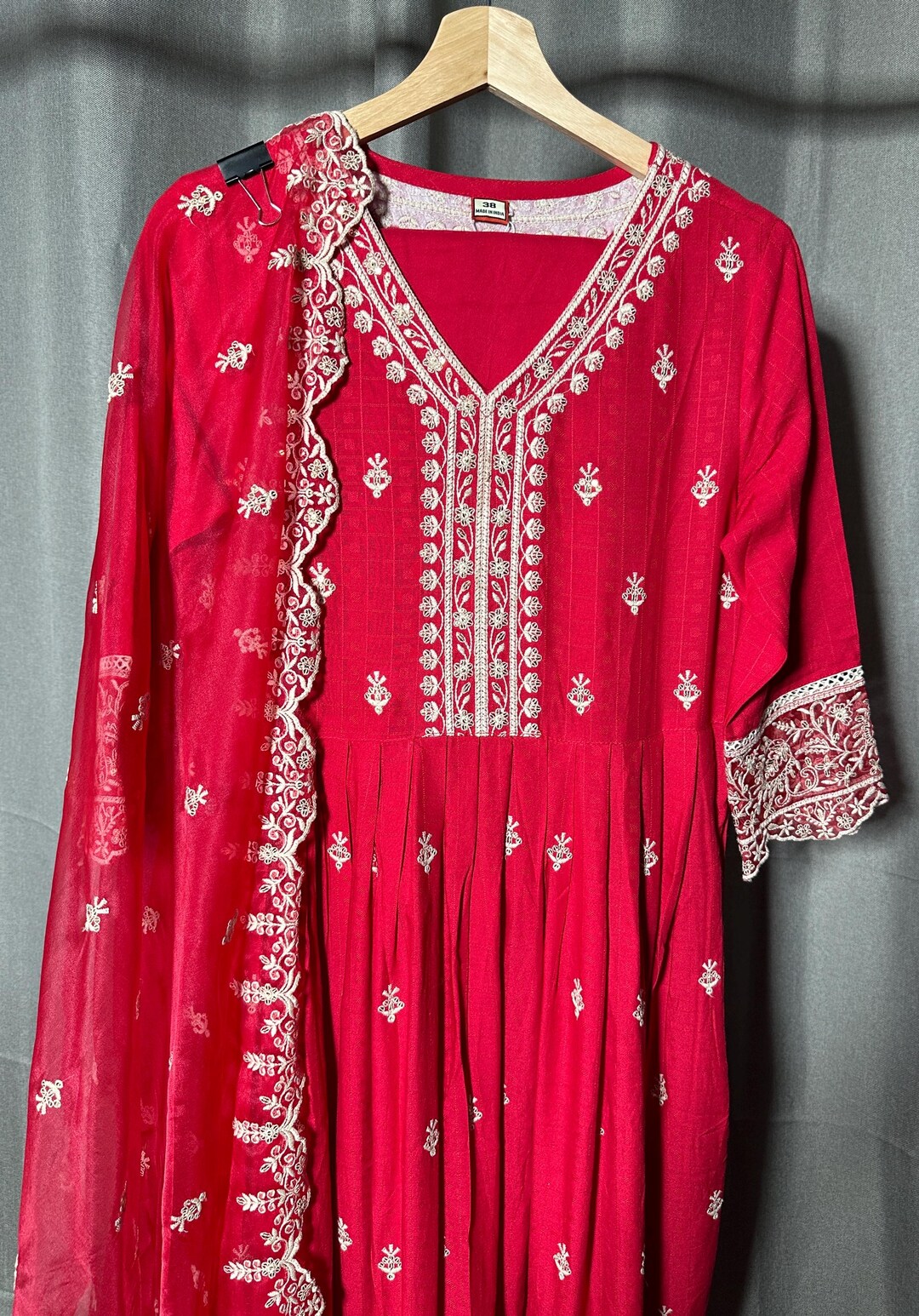 Red Designer Readymade Anarkali Suit With Embroidery Work main image 1